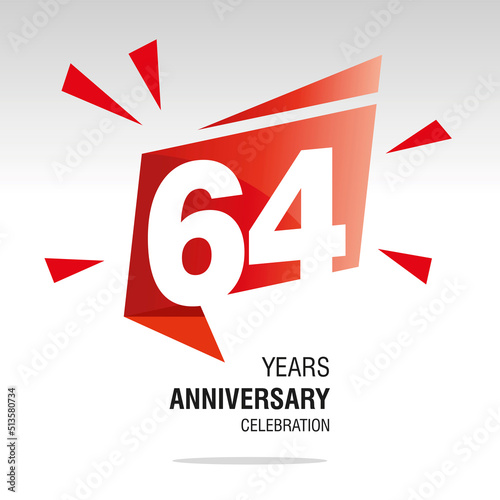 64 Years Anniversary celebration modern origami speech logo icon red white vector