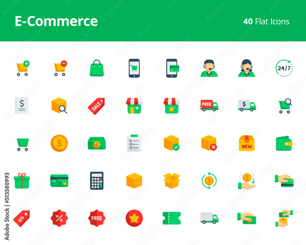 Flat E-commerce Icon Set