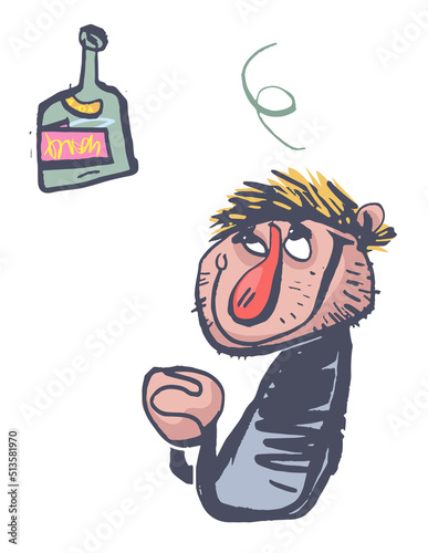 Alcoholic. Comic Character. Vector illustration