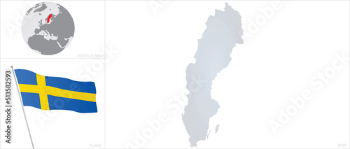 Sweden map and flag. vector 