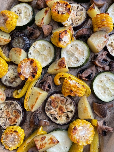 Grilled Vegetables corn aubergine mushrooms pepper 