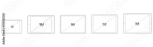 Screen Size. Tablet Screen Inch Size. Outline. Stock Vector