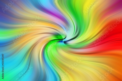 Rainbow colors abstract swirl background. Background of vivid rainbow colored swirl twisting towards center. Vibrant colored twisting psychedelic background.