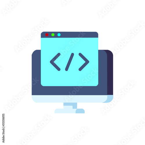 Computer programming icon in flat design 3D