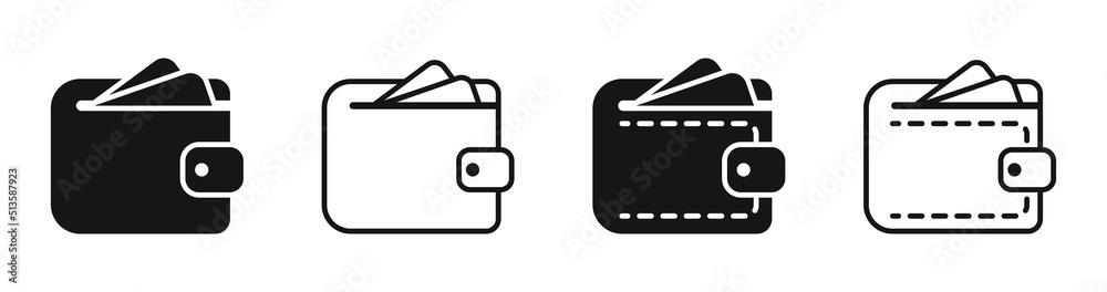 Wallet icon set. Black and linear. Vector EPS 10 Wallet icon set. Black and linear. Vector EPS 10