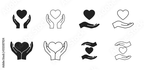 Hand holding heart icon set. Healthcare symbol, care sign. Vector EPS 10
