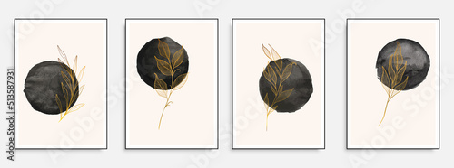 Vector wall art poster set with hand drawn abstract shapes, boho elements for home decor, print etc.