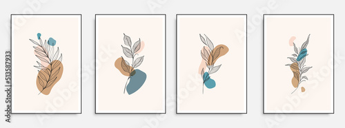 Vector wall art poster set with hand drawn abstract shapes, boho elements for home decor, print etc.