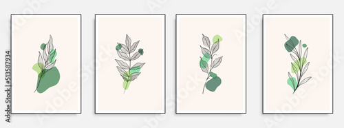 Vector wall art poster set with hand drawn abstract shapes, boho elements for home decor, print etc.