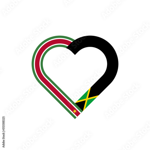 friendship concept. heart ribbon icon of suriname and jamaica flags. vector illustration isolated on white background