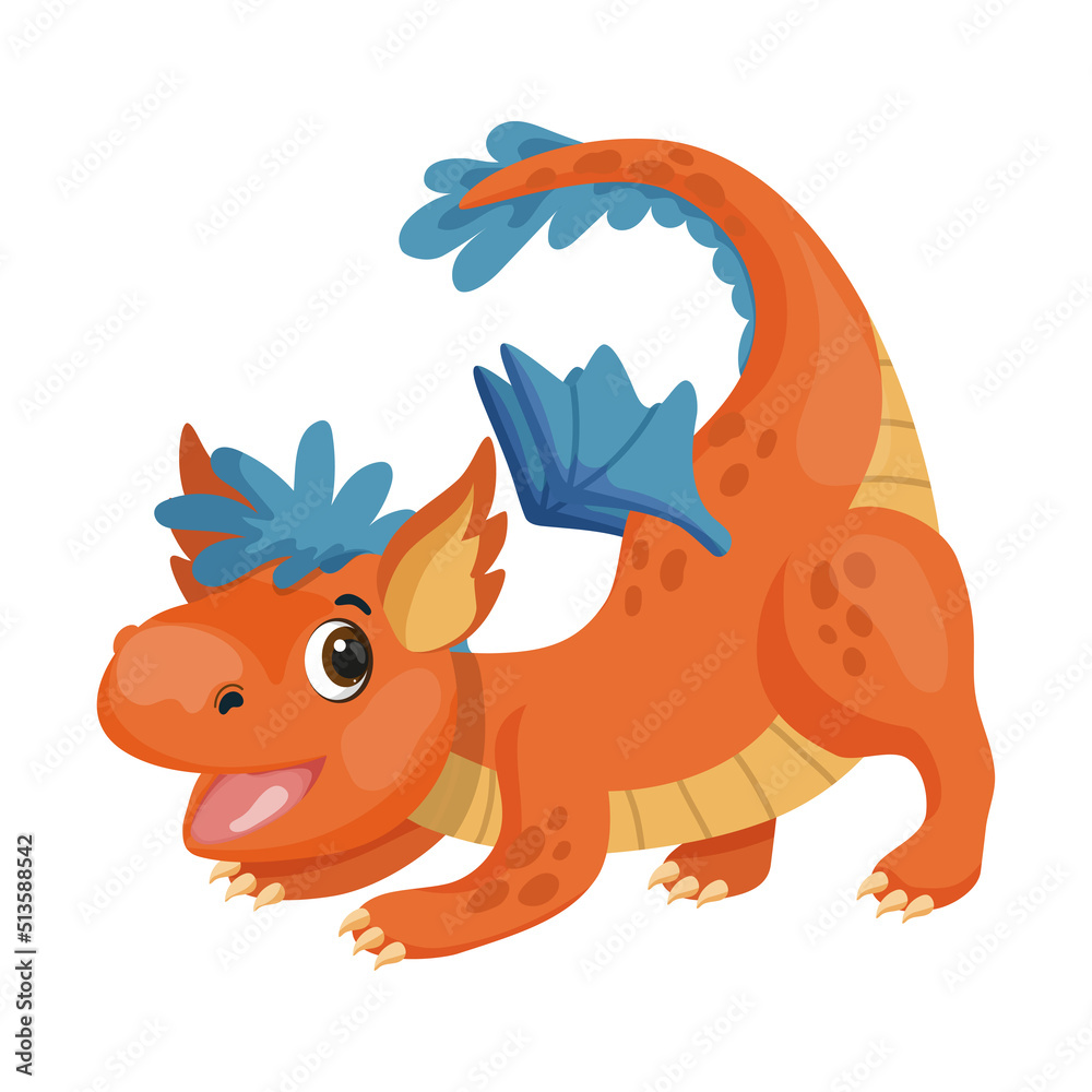 Cute dragon in cartoon style. Children's illustration. Cute dragon in cartoon style. Children's illustration.