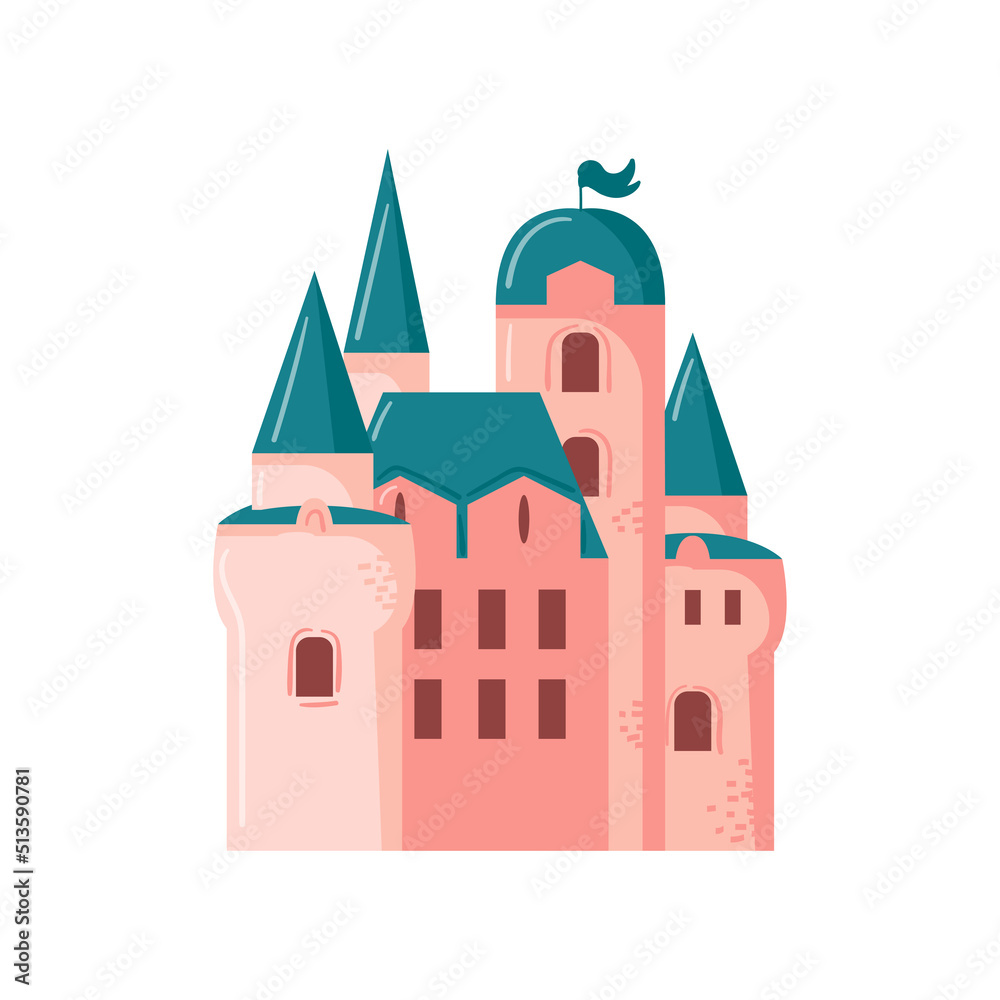 Fairy castle for princesse in the flat style.