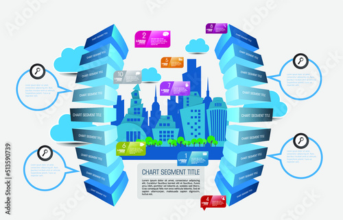 Vector illustration of infographic urban landscape. Smart city with futuristic elements