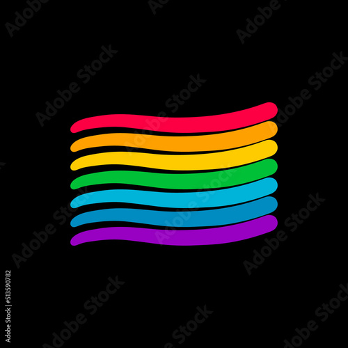 Rainbow hand drawn flag in cartoon style black background
