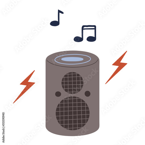 The music column emits sounds and notes. Loud music sounds from the speakers. Notes from sapbuffer