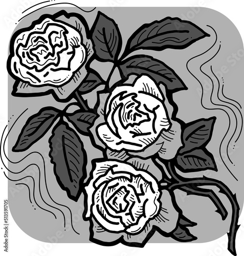 Wallpaper Mural Beautiful roses with leaves. Romantic bohemian flowers  bouquet decorative element for birthday party postcard, wedding celebration invitation. Hand drawn vector illustration. Vintage style drawing.  Torontodigital.ca