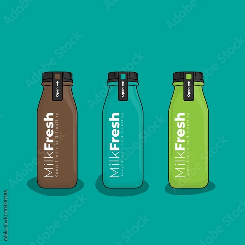Brown green and lemon green bottle vector illustration for beverage product design mockup