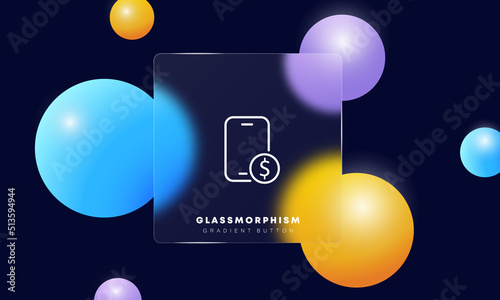 Phone with dollar sign line icon. Financial management, internet banking, online, bank, earn money, control expences. Business concept. Glassmorphism. Vector line icon for Business and Advertising