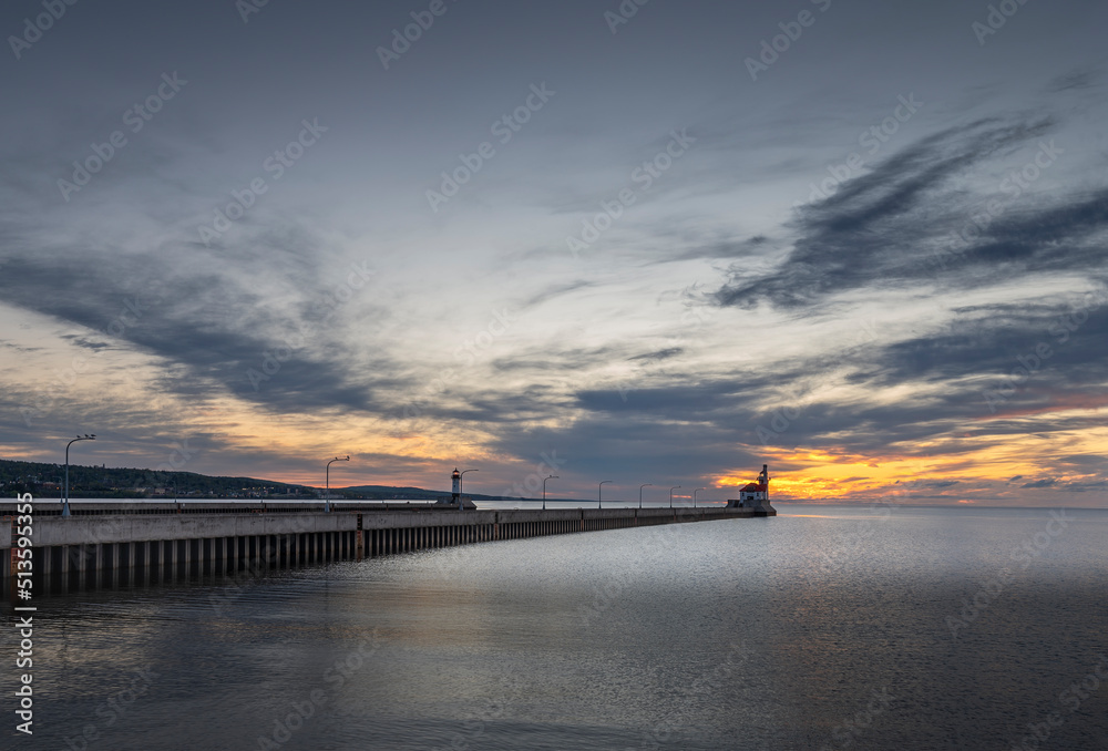 Morning at a lighthouses on the Lake Superior canal at Duluth