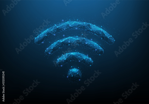 wifi communication digital technology on blue dark background. modern wireless internet network. telecommunication connection symbol. vector illustration digital. consists of dot,line and triangle.