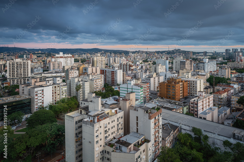Aerial view of Porto Alegre City and Cidade Baixa Neighborhood - Porto Alegre, Rio Grande do Sul, Brazil