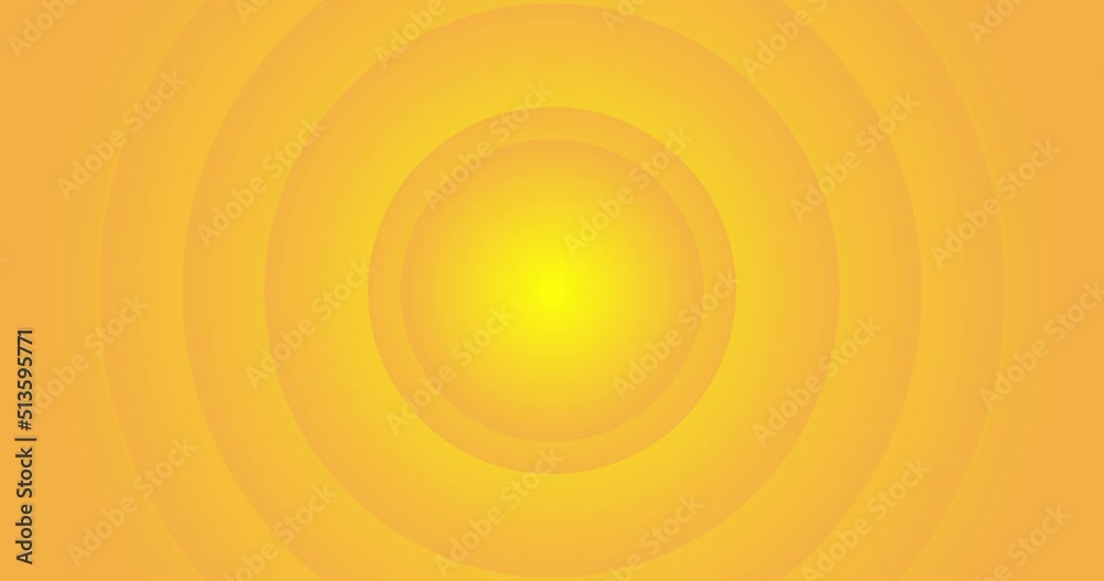 Light sunny yellow gradient concentric circles stylised ripples. Tones of yellow and orange. Stripe Wheel stock video. Seamless looped animated background.
