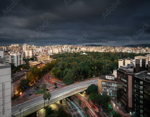 Aerial view of Porto Alegre with Joao Pessoa Avenue and Farroupilha Park (Redencao) - Porto Alegre, Rio Grande do Sul, Brazil photo