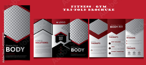 Fitness, Gym or Health tri-fold brochure design template, Fitness Agency cover brochure flyer design template, Modern fitness cover fold,	Sports card templates, invitation flyer,