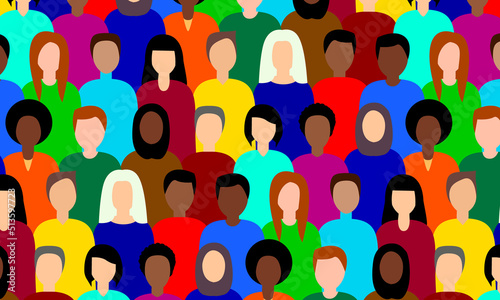 A crowd of young and old men and women. Diverse group of people standing together. Society or population, social diversity. Pattern concept of inclusivity or racism.
