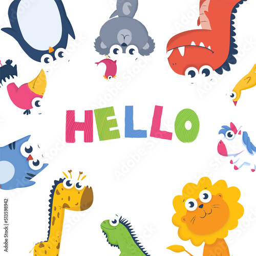 template post card cute animal characters with quotes for print