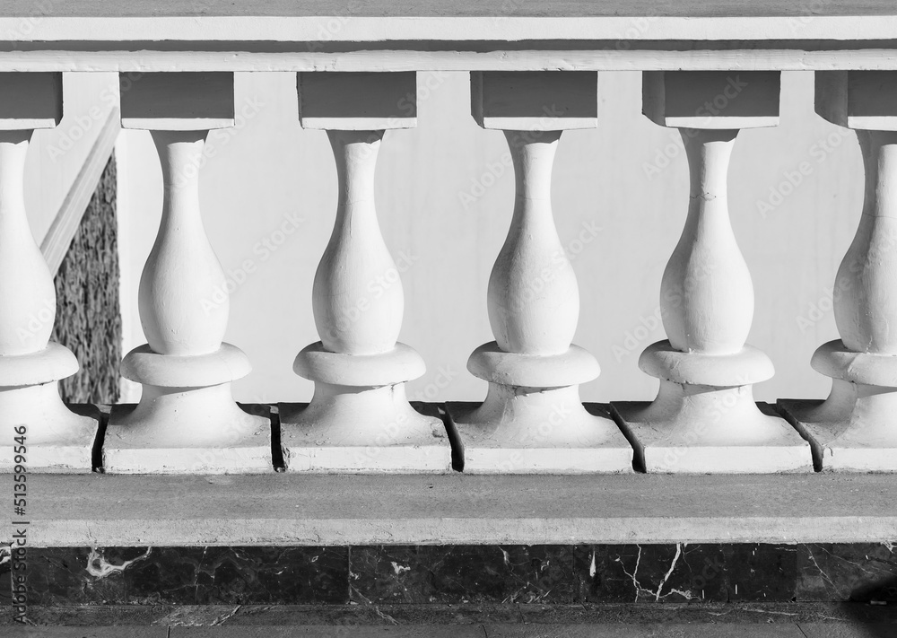 White balusters. Abstract classical architecture exterior fragment