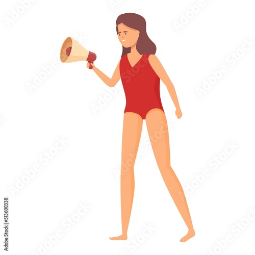 Woman lifeguard speech icon cartoon vector. Guard life. Water ocean