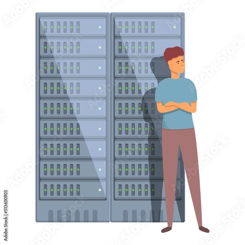 System server icon cartoon vector. Computer administrator. Engineer network