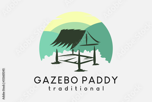 Paddy gazebo or traditional cottage logo design in a hand-drawn concept combined with nature illustrations