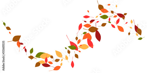 Leaves. Yellow, red, green, orange, brown colors. Scattered autumn leaves. Unusual abstract texture. Vector eps 10.