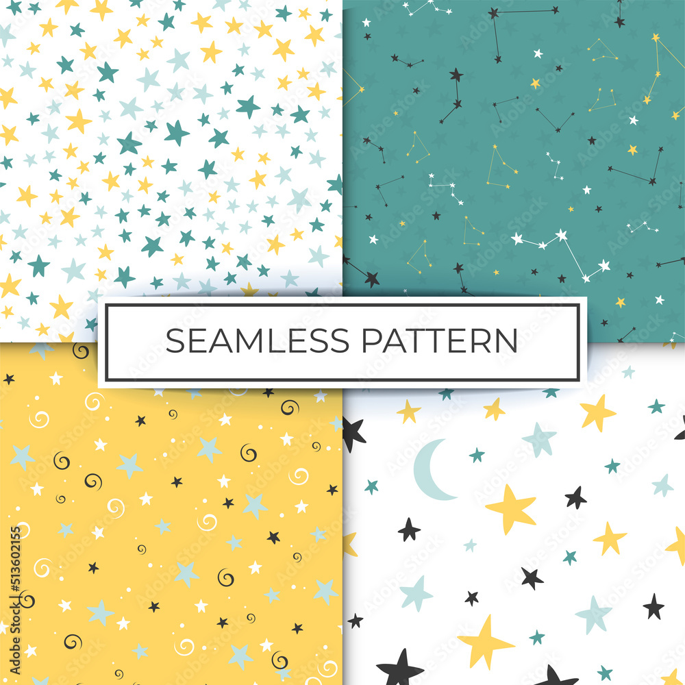 Collection of star patterns colorful space sky design for printing