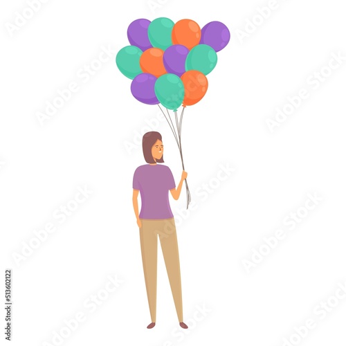 Holiday balloon seller icon cartoon vector. Happy vender. Sell shop