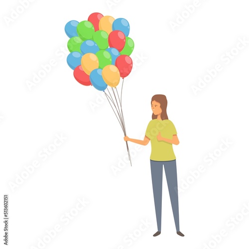 Woman seller balloon icon cartoon vector. Street selling. Happy vendor