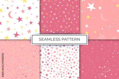 Collection of star pink patterns space sky design for printing