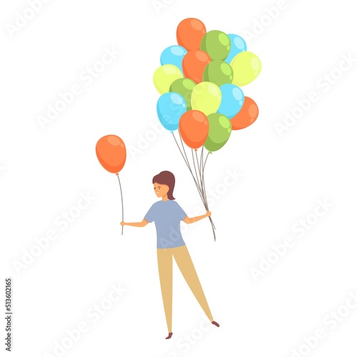 Student girl balloon seller icon cartoon vector. Happy sell. Park selling
