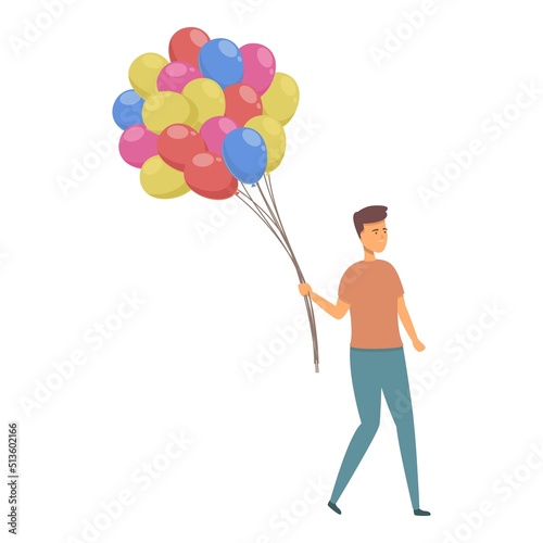 Running balloon seller icon cartoon vector. Street salesman. Happy selling