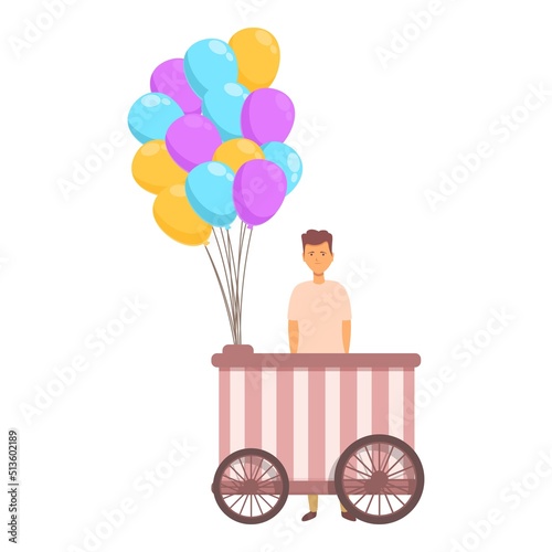 Cart balloon seller icon cartoon vector. Street selling. Park man