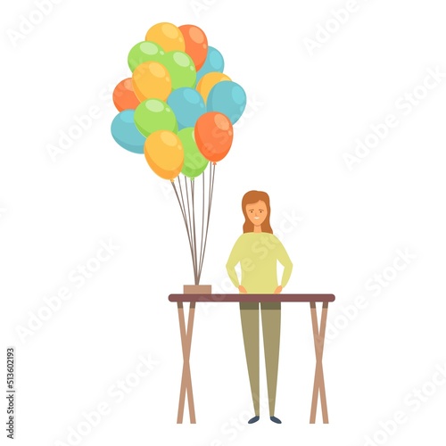 Desktop balloon seller icon cartoon vector. Street sell. Happy people