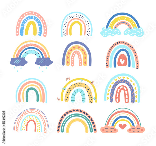 Abstract rainbow hand drawn set. Design elements for children's products, posters, wallpapers, textiles.