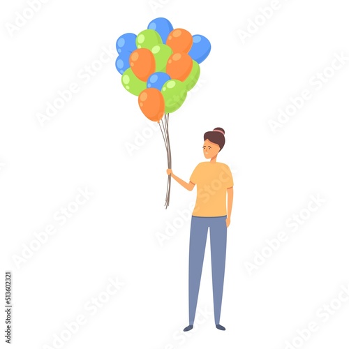 Mother sell balloon icon cartoon vector. Street selling. Park air