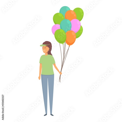 Summer balloon selling icon cartoon vector. Street salesman. Sell shop