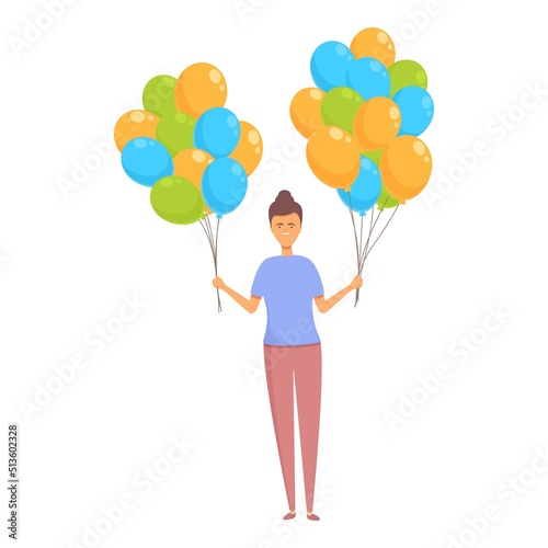 Smiling woman balloon seller icon cartoon vector. Sell shop. Happy shop