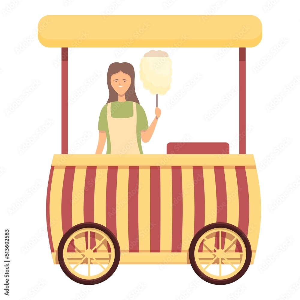Striped cart icon cartoon vector. Street machine. Food shop