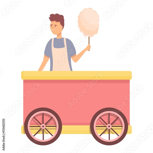 Food cart icon cartoon vector. Cotton candy. Stand seller