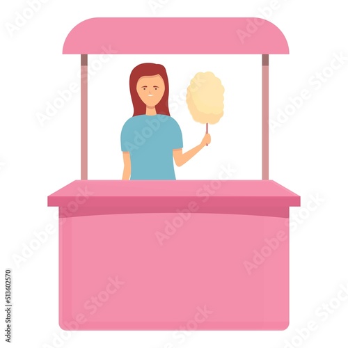 Holiday street stand icon cartoon vector. Cotton candy. Cart food